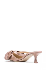Champagne Satin Low Heeled Mules With Bow Detailing